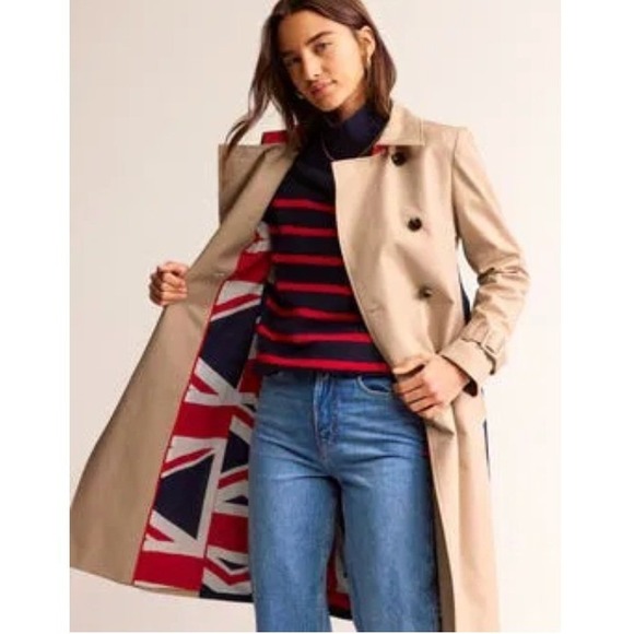 Boden Colorblock Trench Coat Double Breasted Belted Jacket | Size 10P - Picture 4 of 6